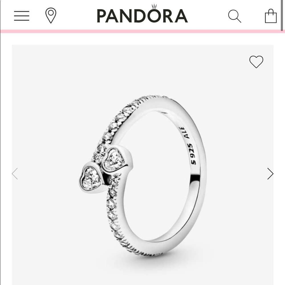 Pandora Two Sparkling Hearts Ring Size 7.5